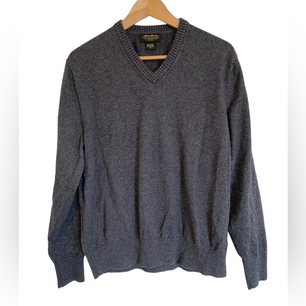 Eddie Bauer Grey Cotton/Cashmere V-Neck Sweater Mens M